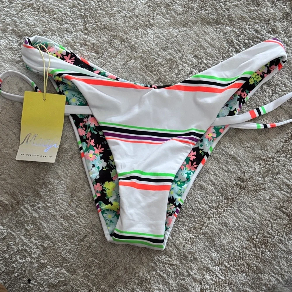 NWT Maaji Striped and Floral Strappy Bikini Bottom